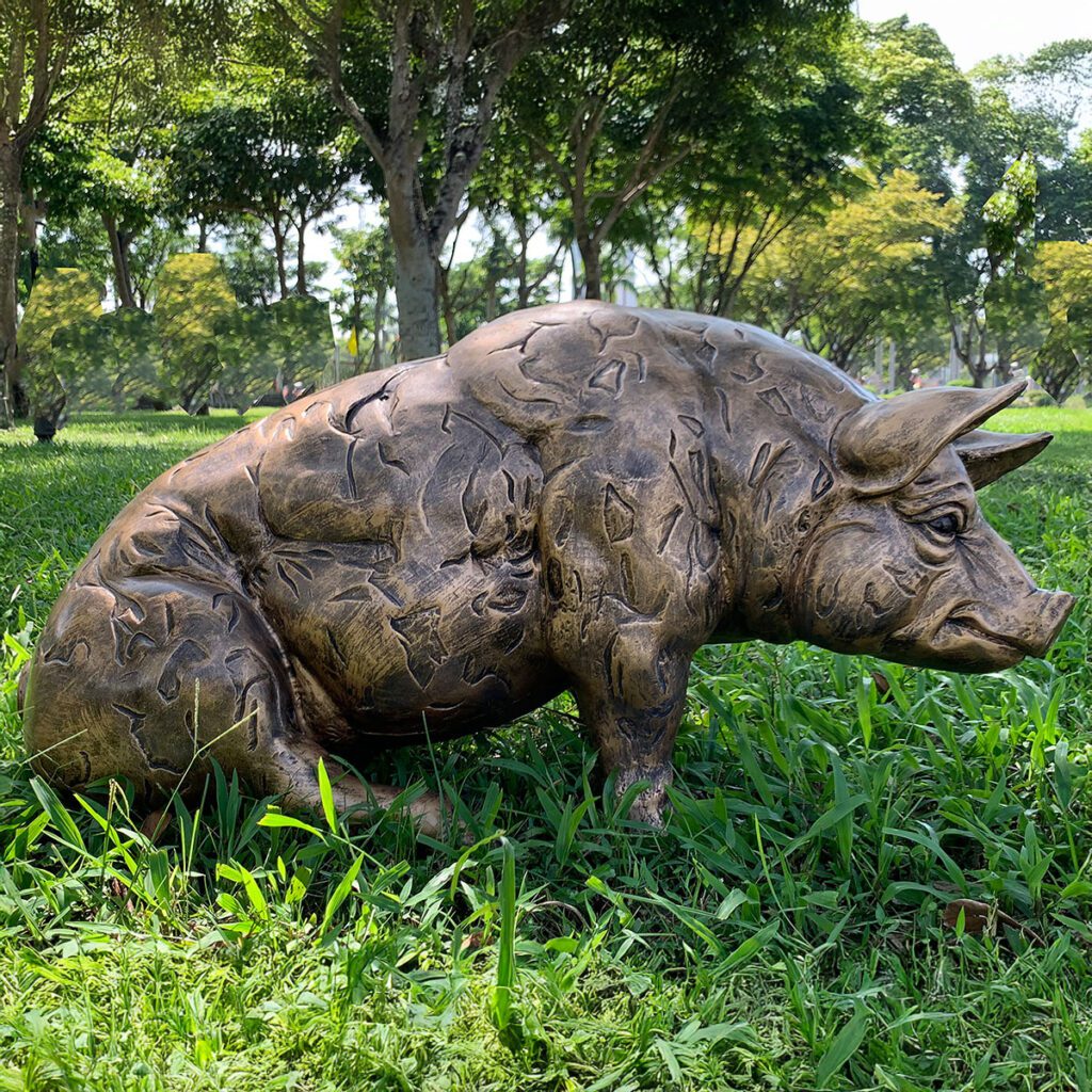 Enigma Marble Effect Sitting Pig Garden Statue 5060235333590 2